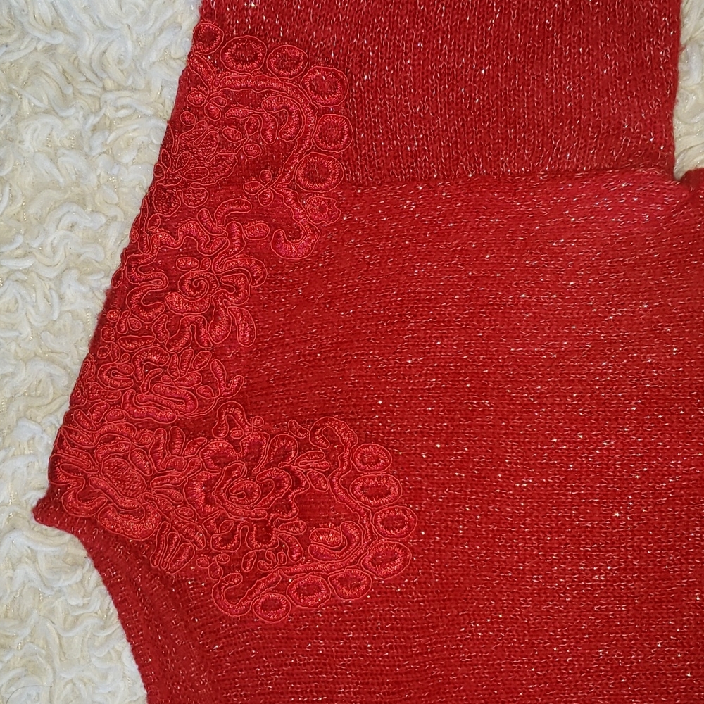Elle Pullover Red Sweater Silver Sparkles Small - Picture 7 of 12